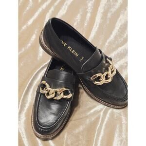Leather Anne Klein 8m Shoes Oxford Platform Loafers Gold Chain Academia Preppy